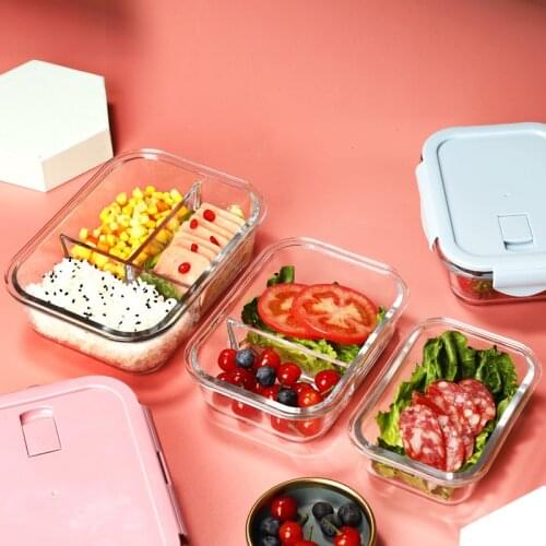 Microwave oven heated glass lunch box thickened glass separated crisper insulated box student office lunch box