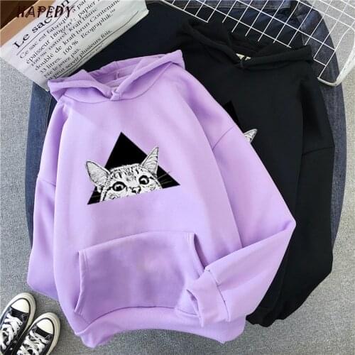 Spring Autumn Women Hoodies Full Sleeve Hoodie Cute Cat Print Sweatshirt Kawaii Hoodies Women Hoody Female Sudaderas Mujer