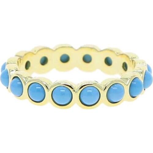 Thin blue turquoises stone eternity band gold color stack stacking ring woman fashion women finger ring
