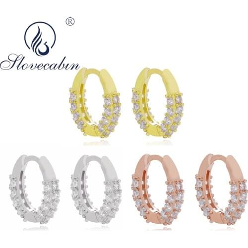 Slovecabin 925 Sterling Silver Zircon Gold Huggies Mini Hoops Earrings For Women Wedding Luxury Crystal Hot Jewelry Accessories