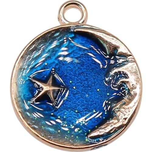 WYSIWYG 4pcs 23x27mm Charms Crescent Moon Stars DIY Jewelry Findings KC Gold Color Enamel Moon Stars Charms