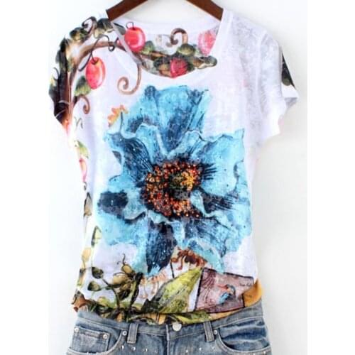 Plus size 5XL!2020 summer fashion t-shirt women silk hot diamond print Slim silk cotton short-sleeved Top tees