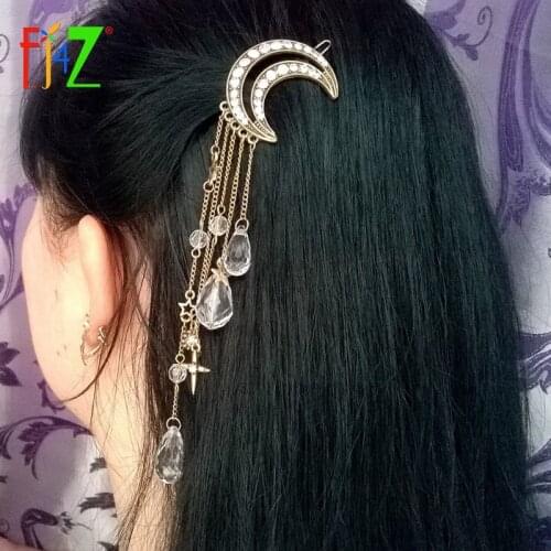 2016 Fashion Vintage Luxury Rhinestone Moon Crystal Drop Charms Hair Clips Hairgrip for Women Jewelry Accessories pinzas de pelo