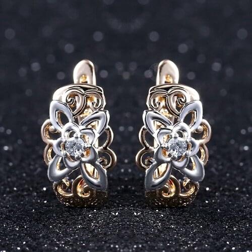 Women Flower Earring Party Wedding Jewelry Gift 585 Rose Gold Stud Earrings Cut Out White Color Fashion Wholesale LGE299A