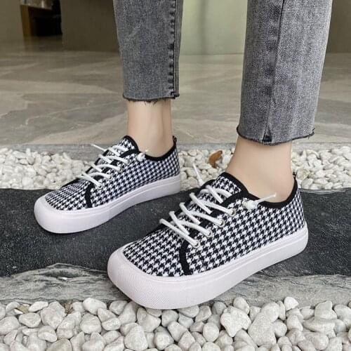 2022 New Fashion Women Sneakers Square Toe Casual Canvas Shoes Flats Lace-up Summer Autumn Lady Flat Heel Shoes