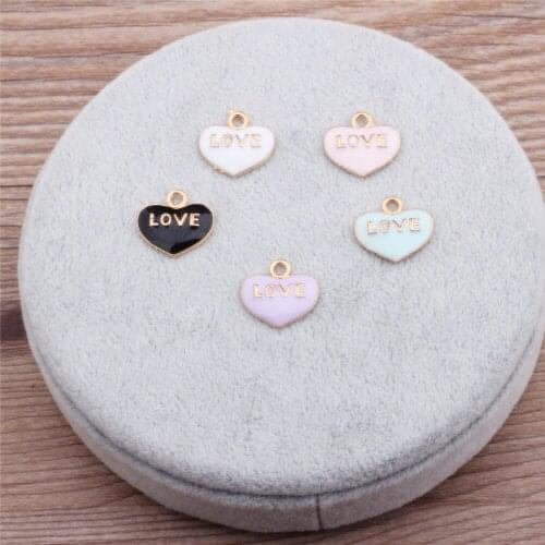 20pcs Hot Diy gold tone alloy enamel love word heart charms metal pendants accessories for bracelet earring jewelry making