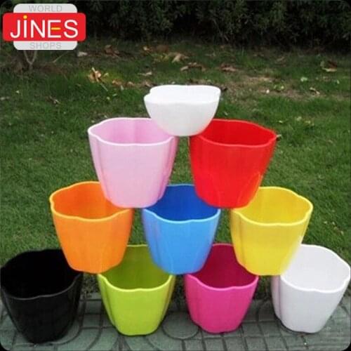 5pcs Colorful Plastic Nursery Pots With Tray Flower Shape Flowers Potted Mini Garden Supplies Flower Pot