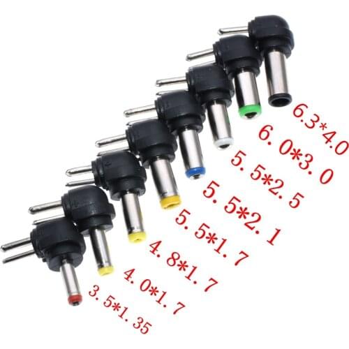 8PCS/Set Universal Laptop dc tip Adapter 90 Degree 2Pin To 4.01.7Mm/3.51.35Mm Dc Connector