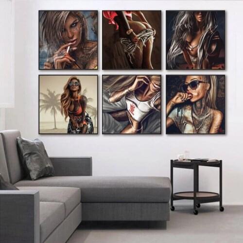 Abstract Street Graffiti Art Canvas Painting Sexy Nude Woman Posters and Prints Tattoo Cool Girl Wall Pictures for Home Decor