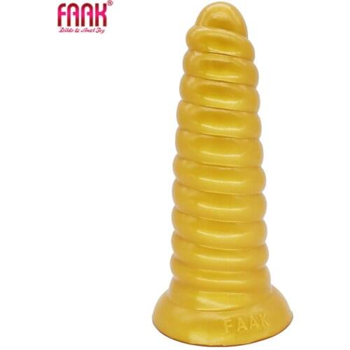 FAAK silicone conch butt plug spiral golden anal dildo with suction cup Vaginal Anus Expansion Erotic Gay Anal Sex Toys for man