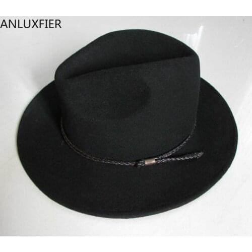 B-8121 New 100% Wool Waterproof Fedoras Hat Mens Wrinkle-free Equestrian Hat Wide Brim Knight Cowboy Wool Cap Gentleman Hat