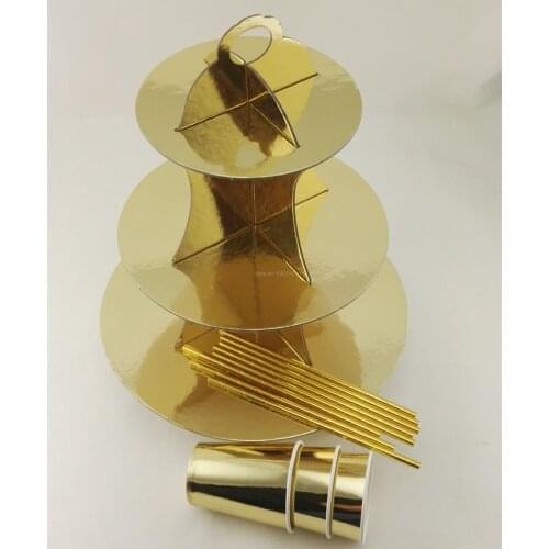 Free Shipping Foil Metallic Gold/Silver Cake Stand 3 tiers Cupcake Holder with Gold Cup / Straw Joyful Table Decoration