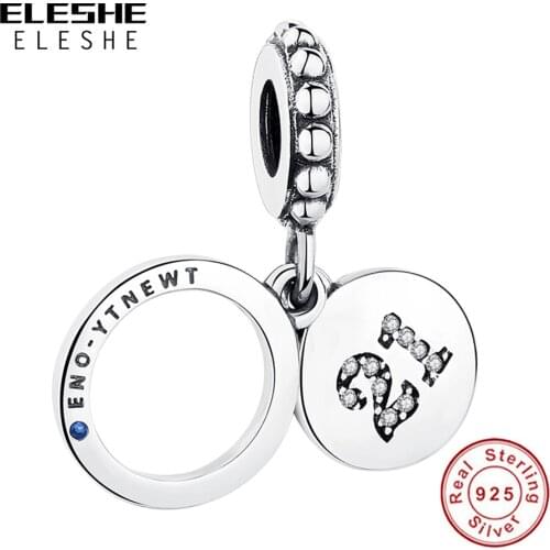 Fashion Real 925 Sterling Silver Twenty-one Number Pendant Charm fit Bracelet&Necklace Jewelry Birthday Gift