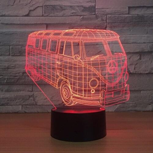 Bus 3d Visual Lamp Colorful Touch Remote Color Acrylic 3d Small Led Night Light Christmas decorations gift for baby room lights