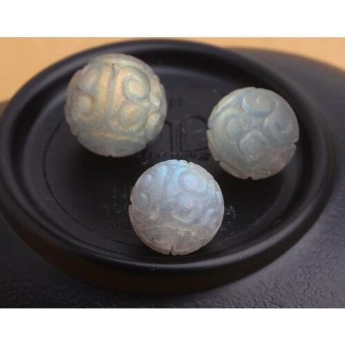 One piece Labradorite carved round 9/10/11mm full hole for DIY jewelry loose beads
