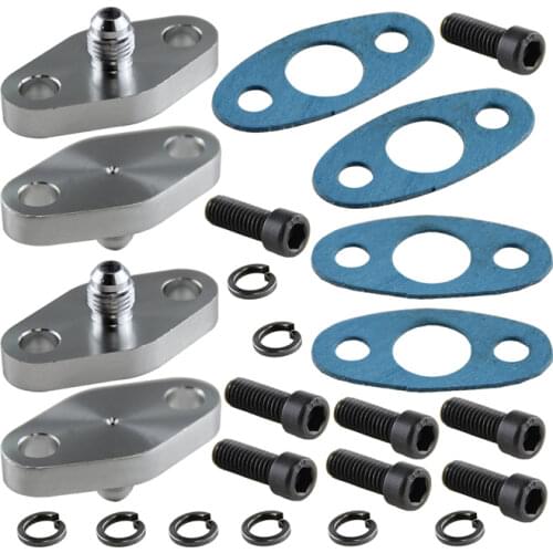 2 Pcs Turbo Oil Drain Outlet Flange Gasket Adapter Kit 10AN Male Fitting T3 T4 Black/Silver