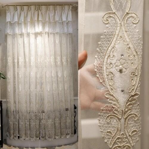 European and American high-quality luxury white embroidered Voile Curtain for living room windows villa tulle for bedroom hotels