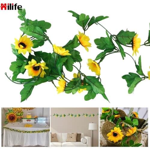 Artificial Yellow Sunflower Wall Hanging Vines DIY Wedding Floral 2.3m Home Party Decor Silk Garland Flower Vine