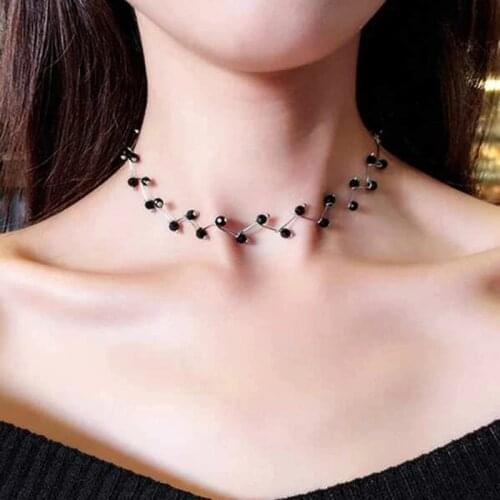 HuaTang Fashion Black Crystal Choker Necklace for Women Gold Color Chains Collares Female Romantic Wedding Jewelry on the Neck