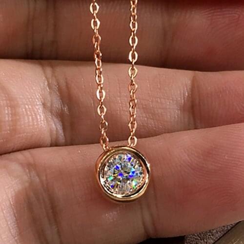 10K Rose Gold Women Pendants Necklaces Moissanite Diamond 0.5 1 2 3 4 5 Carat Round Bubbles Wedding Anniversary Engagement Party