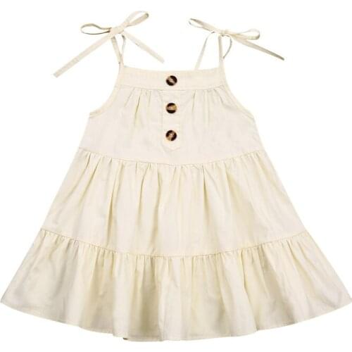 Summer Girls Dress Infant Baby Strap Solid Color Sling Button Ruffles A Line Sundress 6M-5Y