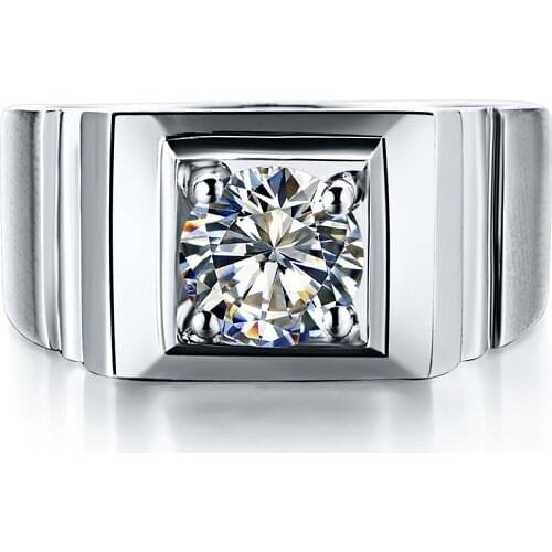 Royal Design 0.8Ct Round Cut D VVS1 Moissanite Male Rings Solid White Gold 18K AU750 Mens Engagement Rings