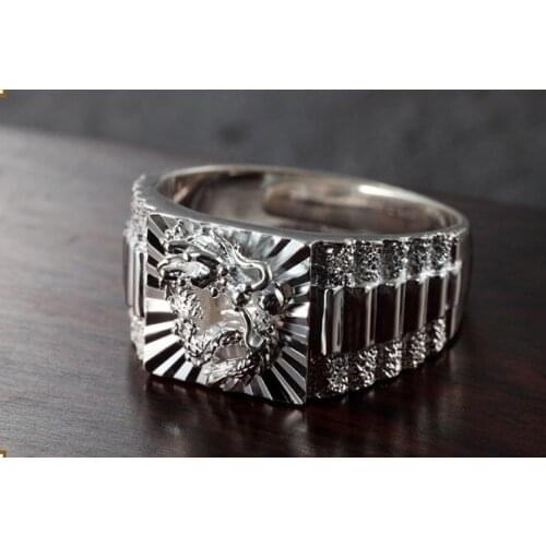 Real 990 sterling silver wide face inlaid zirconium open ring fashion mens ring