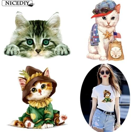 Nicediy Cartoon Cat Patches On Clothes Iron On Transfers For Clothes Heat Transfer Vinyl Sticker Thermal Transfer Press Applique