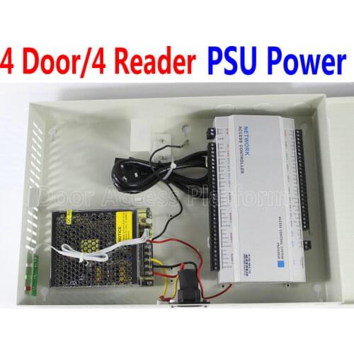 2018 New 4 Door/4 Readers PSU Power Box All-in-One IP Web Controller Board Access controller PC Software+TCP/IP Network security