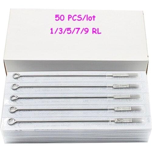 50PCS Disposable Sterilized Mixed Assorted Tattoo Needles Round Liner Needle 1RL 3RL 5RL 7RL 9RL Tattoo Needle