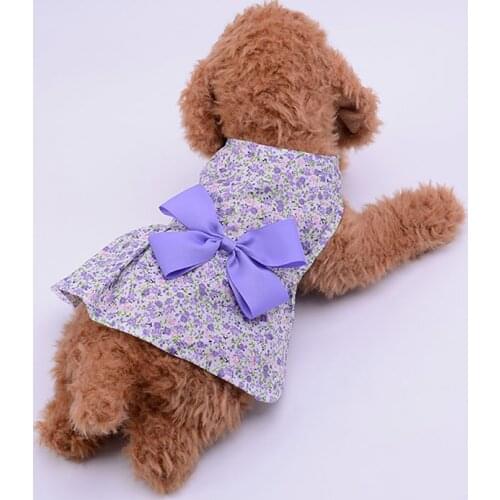 Pet Spring Summer Floral Bow Dog Dress Skirt Print Wedding Dresses For Chihuahua Teddy Yorkie Clothing Dog Dress For Small Dogs