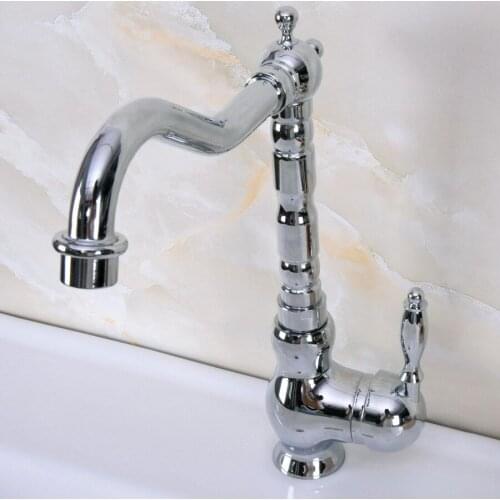 Polished Chrome Brass Single Handle One Hole Bathroom Basin Kitchen Sink Swivel Spout Faucet Mixer Tap mnf933