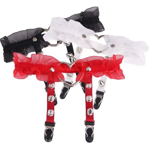 1Pc Women Girl Gorgeous Punk Gothic Leg Ring Heart-shape Ring Spikes Elastic Lace Garter Belt Sexy Retro Suspender Garters