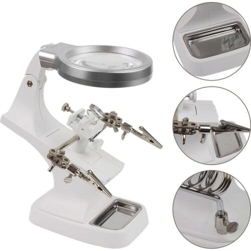 1 PC Adjustable Soldering Iron Stand Welding Magnifier With Illuminated Glasses LED Alligator Clip Holder Clamp