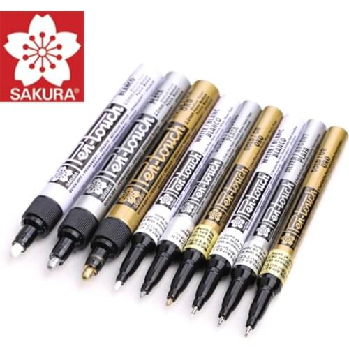 Sakura Permanent Marker Paint Pen 0.7mm/1mm/2mm Waterproof Markers for Tires CD Glass Painting Stationery (Gold Silver White)