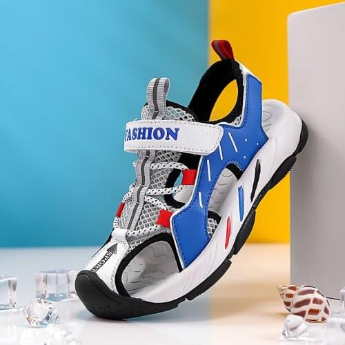2021 Fashion Kids Sport Sandals Boys Hook&Loop Beach Shoes Children Non-Slip Breathable Mesh Casual Sandals Girls High Quality