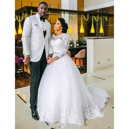 Wedding Gowns Dresses sheer Jewel Neck Illusion Lace Applique beaded Sashes Beads Three Quarter Sleeves Sweep Train Plus Size