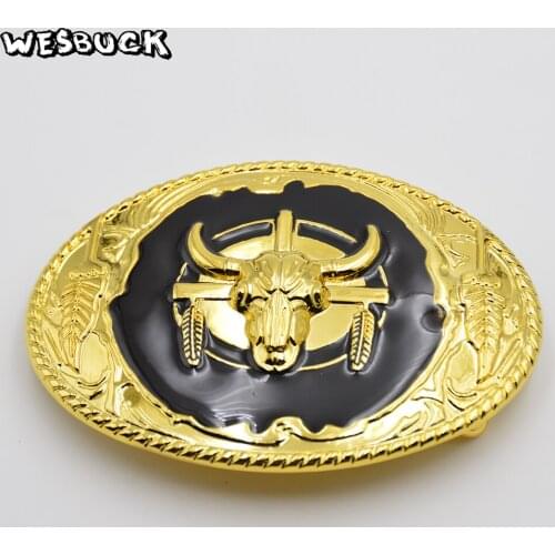 WesBuck Brand High Quality Cowboy Bull Belt buckle Men and Women Belt head With PU Belt Gift