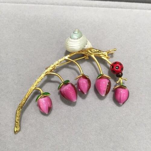 Coloured glaze flower brooch pins snail on a branch fashion women jewelry free shipping rose red color