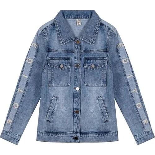 Women Plus Size Embroidered Denim Jacket 2021 Female Spring Autumn New Korean Coat Women Fashion Loose Ripped Denim Jacket A147