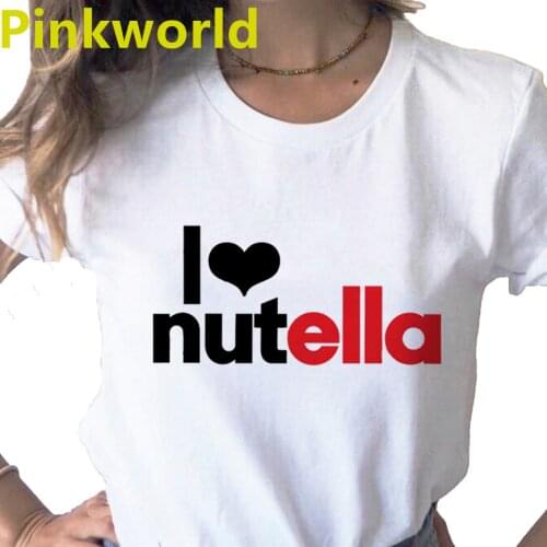 Summer 2021 New I Love Nutella print ladies T-shirt ladie casual basis O-collar white shirt short sleeve Women T-shirt,Drop Ship