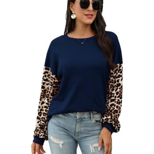 Leopard Printed Women Patchwork Hoodies Casual O Neck Pullover Tops Lantern Long Sleeve Women Sweatshirt Fashion Ladies Outwear