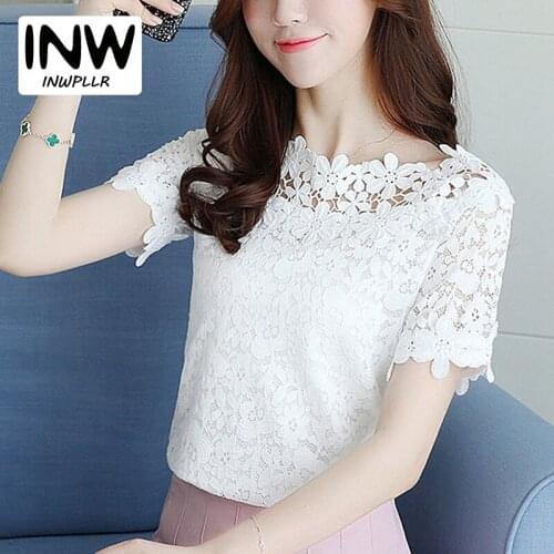 Flower Lace Tops And Blouses Women Tops Femme 2018 Fashion Summer Short Sleeve Ladies Shirts White Renda Blusas Femininas