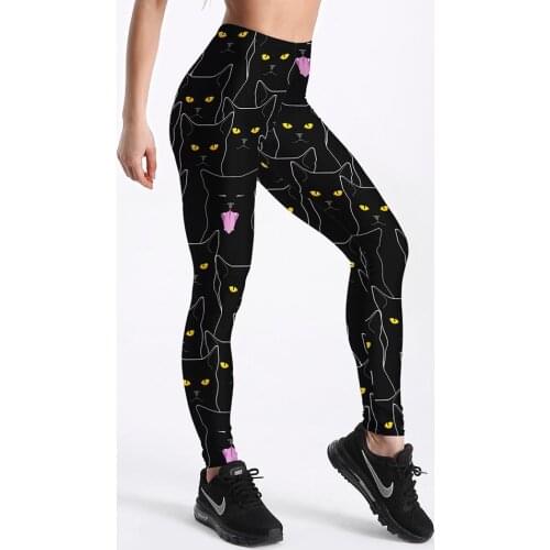 Summer Style Fitness Women Leggings Black Cute Cats Printed Leggings Slim Workout Leggings Ankel Length Pants S-XXL