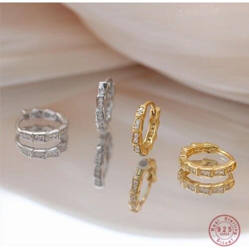 925 Sterling Silver European Style Simple Bamboo Stud Earrings Women Pavé Crystal Cold Style Noble Elegant Goddess Jewelry Gift