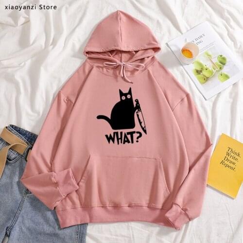 At What hoodies Murderous Cat Knife Funny sweatshirts Women sportswear Loose pullovers Cotton Women Black hoodies