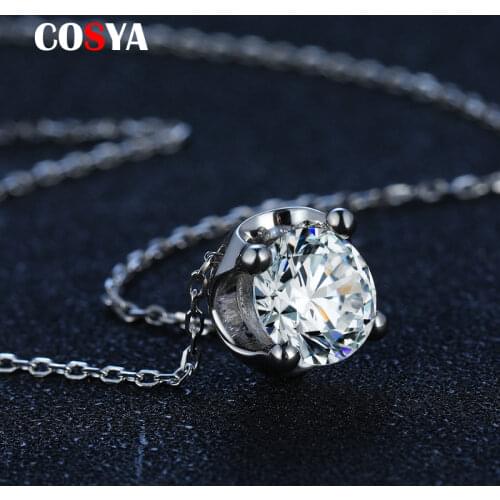 COSYA Women 1.5 Carats Moissanite Pendant Necklace Rose Gold 100% 925 Sterling Silver Temperament All-Match High Quality Jewelry