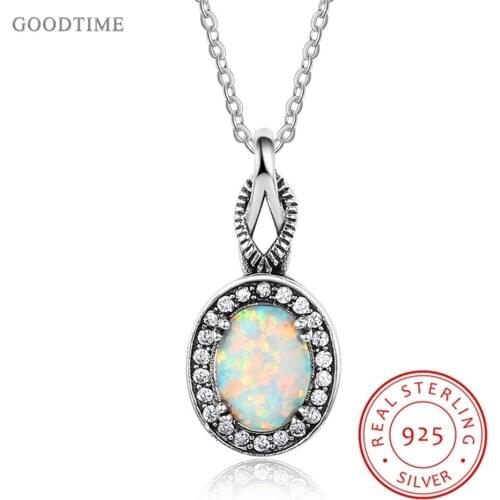 Fashion Really Silver Necklace Jewelry Cubic Zirconia Opal Pendant Necklace 925 Sterling Silver Necklaces For Women Girl Jewelry