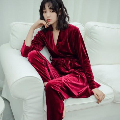 Golden Velvet Pajama Sleepwear Spring And Autumn Velvet Gown Suit Home Wear Korean Version Lovely Lengthened Plus-Size Пижам