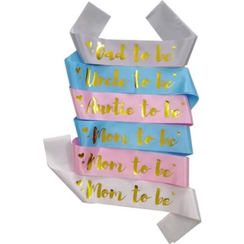 1Pcs Pink Blue Mom To Be Letter Satin Sash Shoulder Strap New Mommy Party Gift Favors New Designs Baby Showe Crafts Decoration